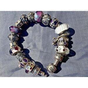 Beautiful Pandora Bracelet with Charms, Glass Charms